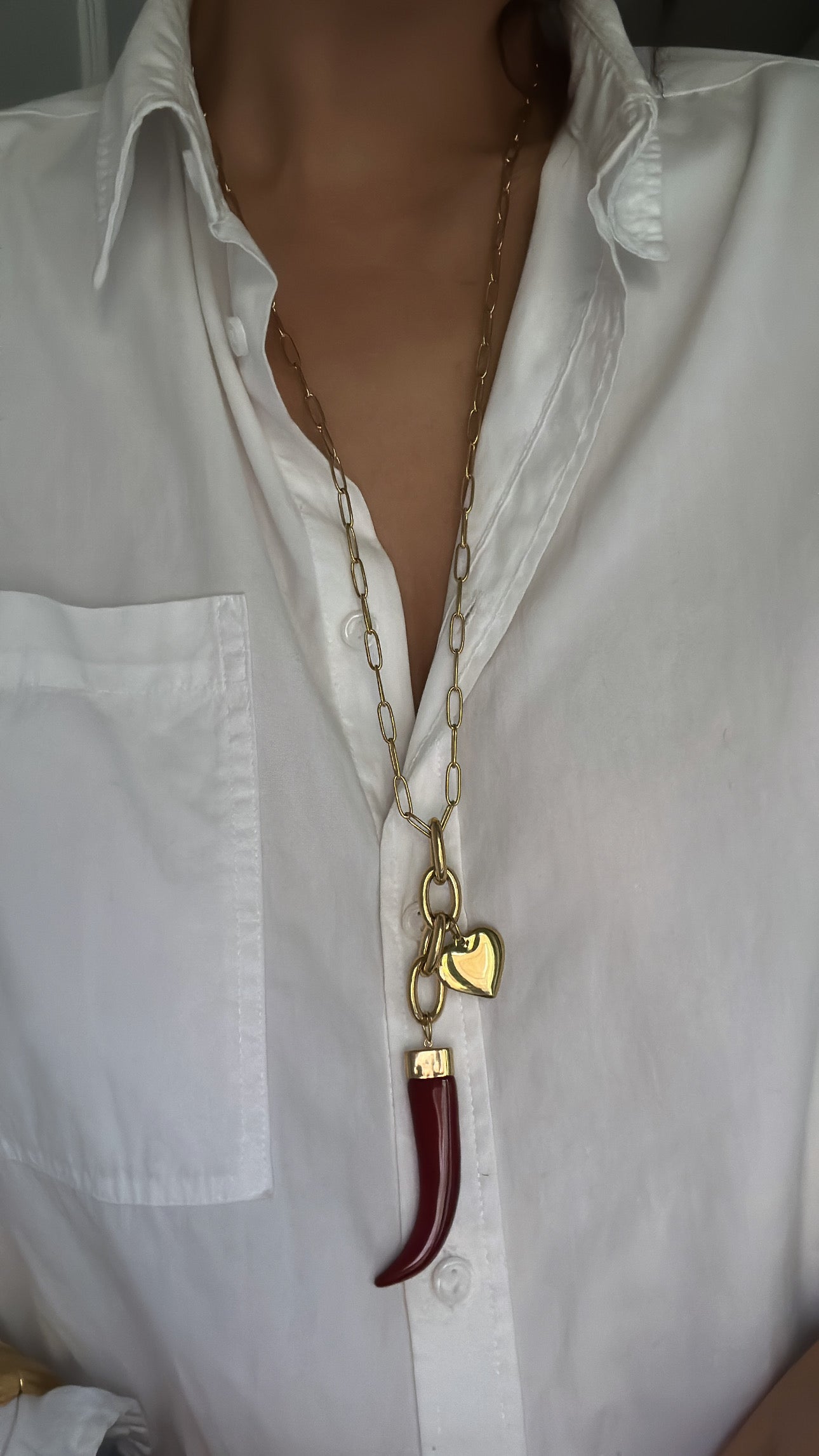 Collana corno piccolo con doppio Charms