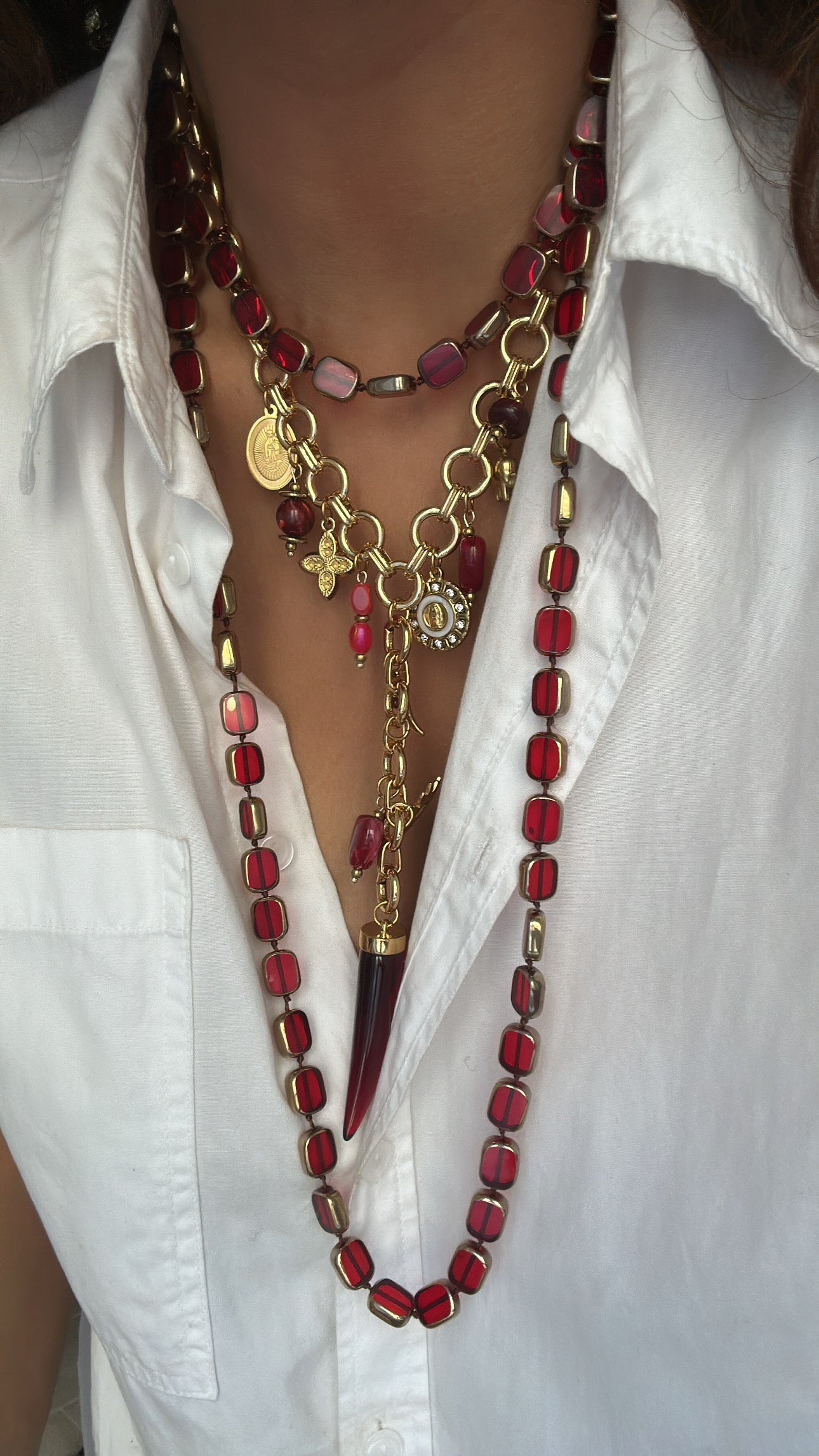 Collana Y con corno multi Charms￼