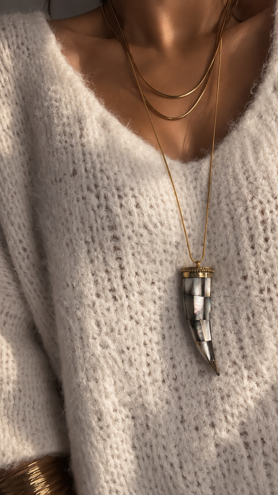 Corno in madreperla argento